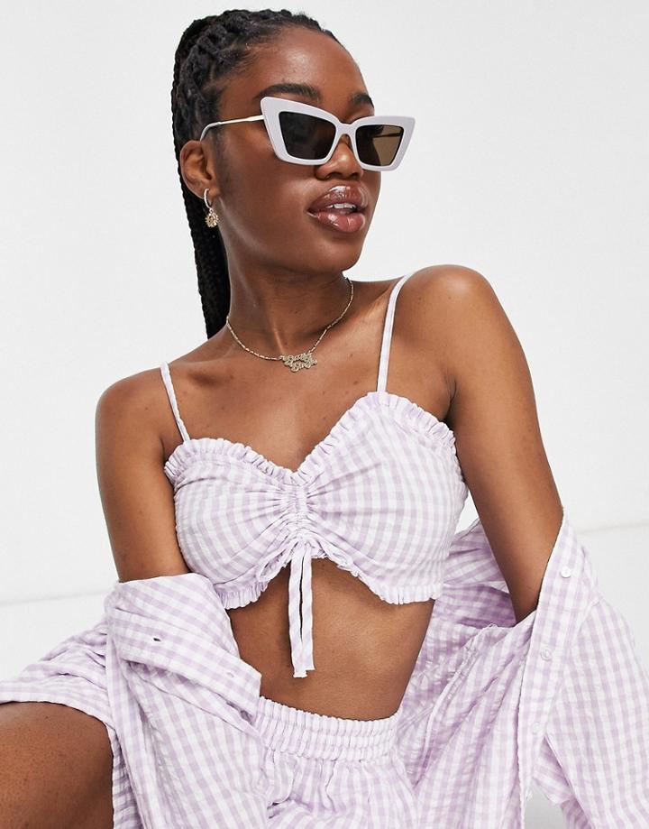 Miss Selfridge Gingham Strappy Crop Top In Lilac - Part Of A Set-purple