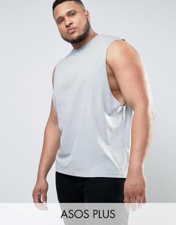 Asos Plus Sleeveless T-shirt With Dropped Armhole In Gray - Gray