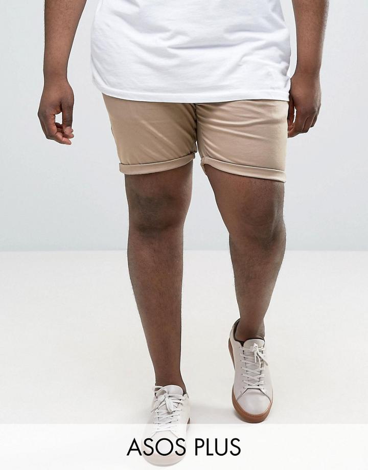Asos Plus Slim Chino Shorts In Stone - Stone