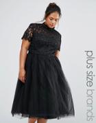 Chi Chi London Plus High Neck Lace Bodice Midi Dress - Black