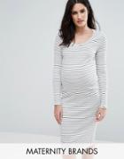 Mama. Licious Long Sleeve Stripe Jersey Bodycon Dress - White