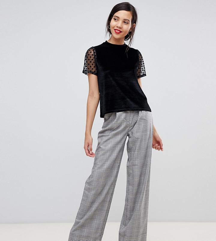 Asos Design Tall Velvet T-shirt With Dobby Mesh Sleeve - Black