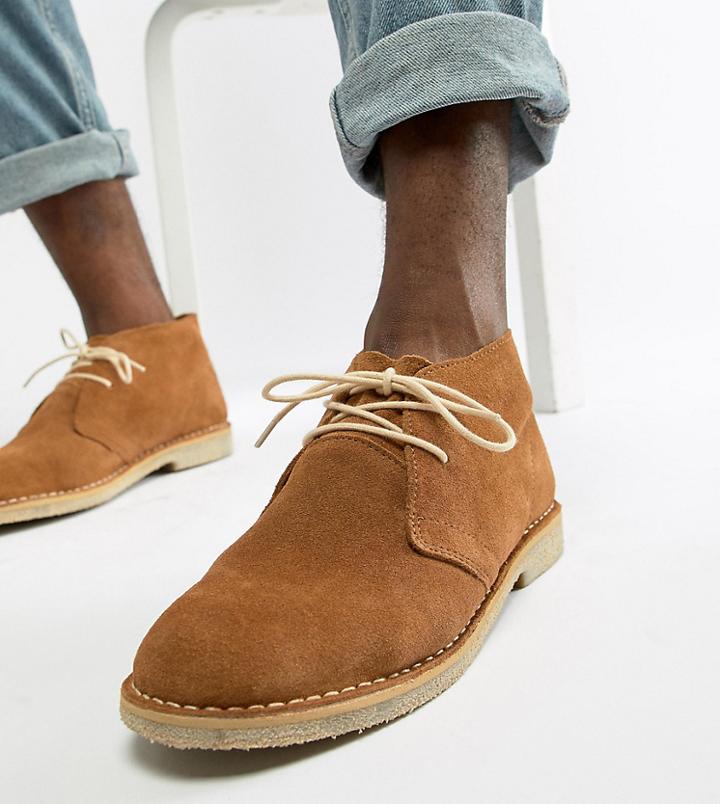 Asos Design Wide Fit Desert Boots In Tan Suede - Tan