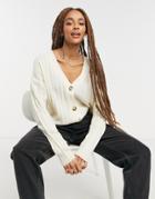 Brave Soul Posie Boxy Cardigan In Ivory-white