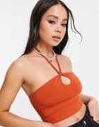 Asos Design Bandeau Crop Top With Keyhole Cut Out In Tobacco-brown