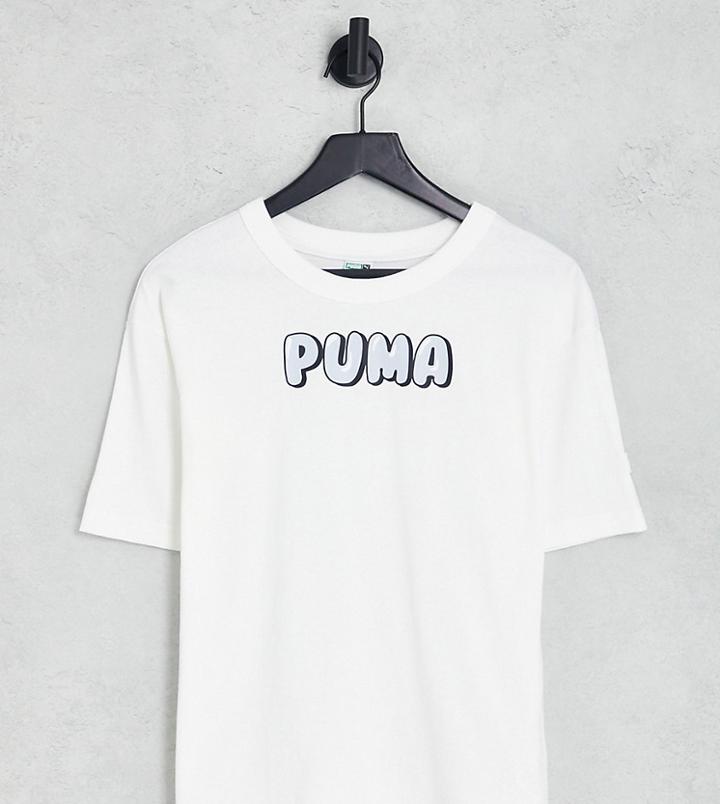 Puma Downtown T-shirt In Bubble Logo In White And Pale Blue