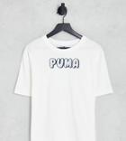 Puma Downtown T-shirt In Bubble Logo In White And Pale Blue