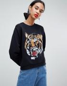 Asos Design Sweatshirt With Tiger Print - Black