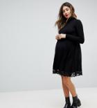 Asos Maternity Turtleneck Skater Dress With Lace Hem - Black