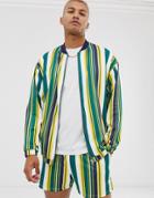 Asos Design Two-piece Oversized Bomber Jacket In Stripe In Polytricot