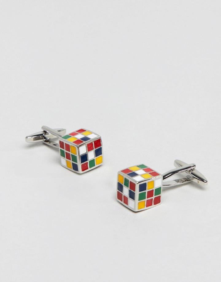 Moss London Cufflinks In Rubix Cube - Silver