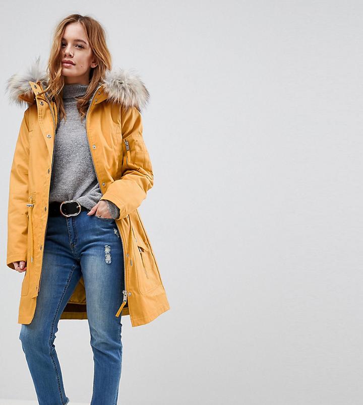 Asos Petite Parka With Detachable Faux Fur Liner - Stone