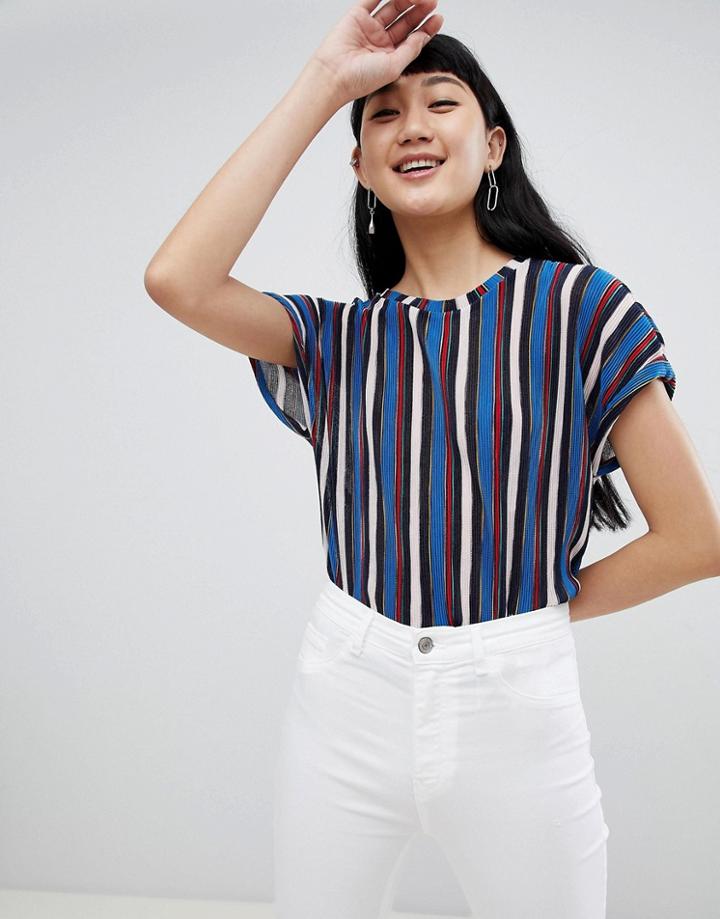 Pull & Bear Multi Stripe Top In Blue - Blue