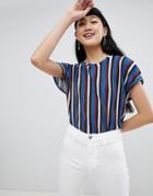 Pull & Bear Multi Stripe Top In Blue - Blue