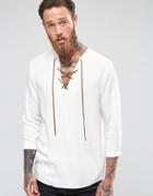 Asos Viscose Shirt With Tie Y Neck In Regular Fit - White