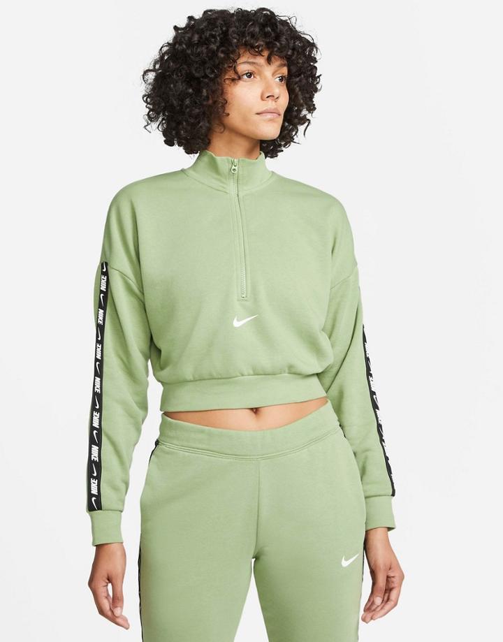 Nike Tape Pack Half-zip Crop Fleece Sweatshirt In Green Suit 31