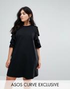 Asos Curve Ruffle Shift Dress In Scuba - Black