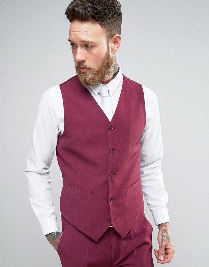 Devils Advocate Wedding Skinny Fit Burgundy Pink Vest - Pink