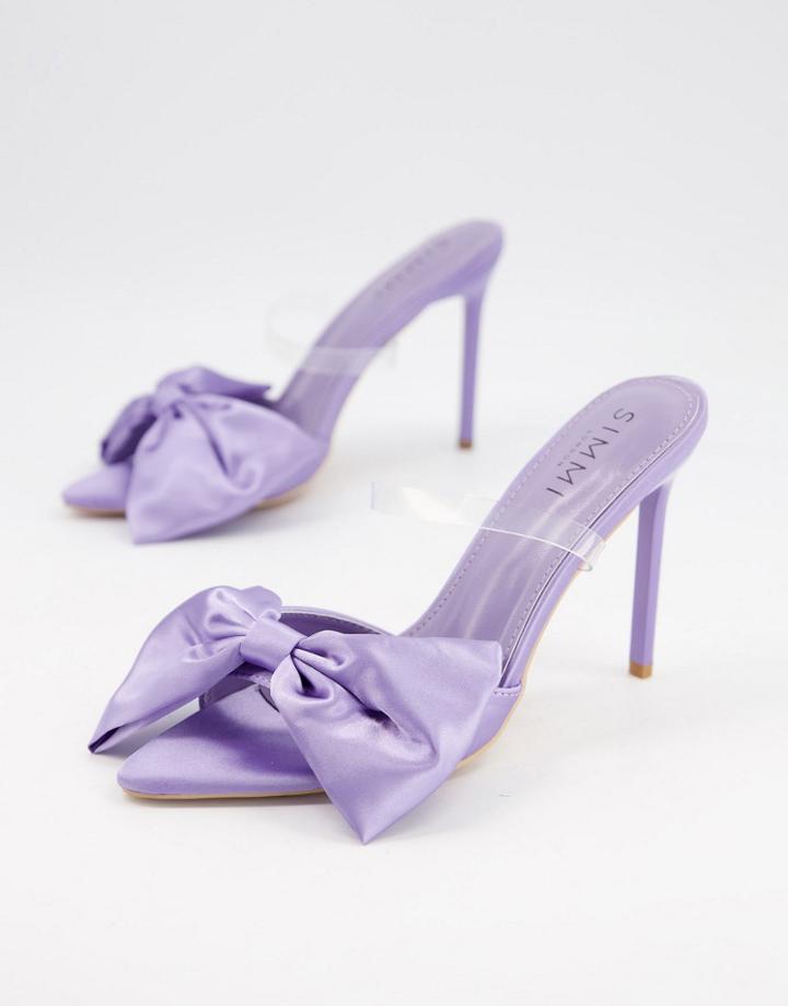 Simmi London Ezlili Heeled Sandals With Oversized Bow In Lilac Satin-purple