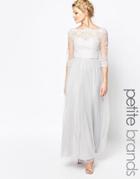 Chi Chi London Petite Bardot Neck Maxi Dress With Premium Lace And Tulle Skirt - Gray