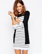 Asos Knit Dress In Stripe With Blocking - Multi