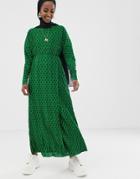Asos Design Maxi Plisse Dress In Green Spot-multi