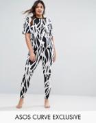 Asos Curve Lounge Oversized Tunic T-shirt & Legging In Graphic Mono Print - Multi