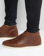 Asos Lace Up Boots In Brown Leather With Fleece Lining - Brown