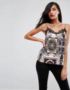 Asos Cami With Lace Trim In 80s Chain Print - Multi