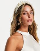 Vila Bridal Headband With Large Pearls In Cream-white