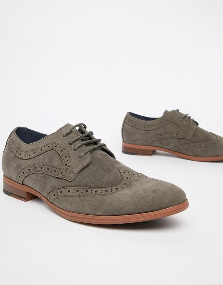 New Look Faux Suede Brogue In Gray