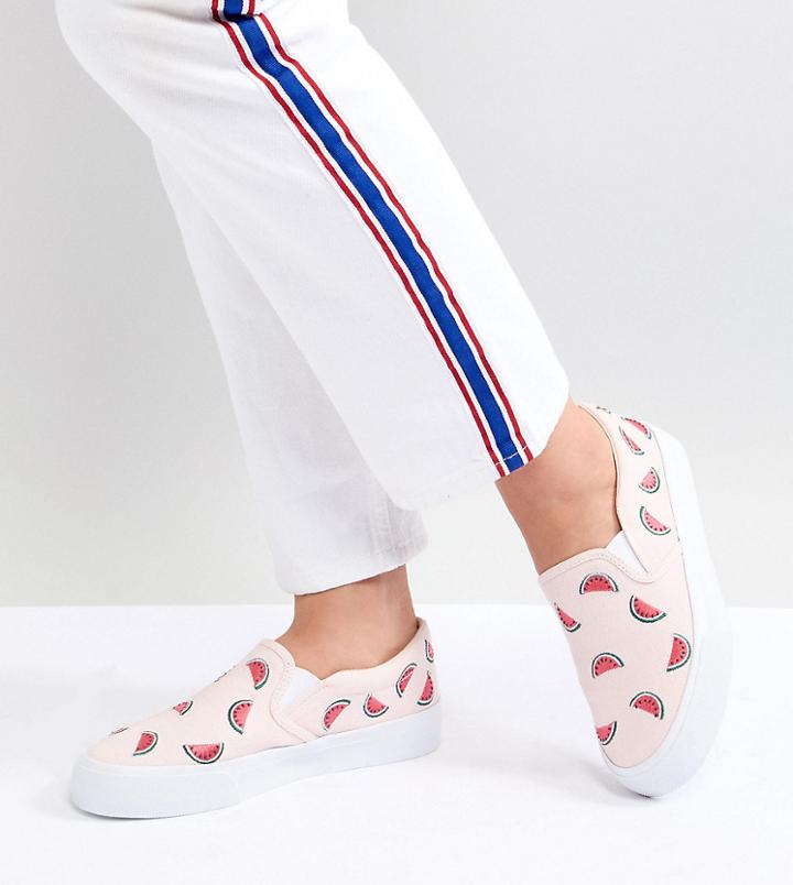 Asos Design Viola Wide Fit Embroidered Sneakers - Multi