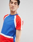 Asos Design T-shirt In Bright Color Block With Raglan Sleeves - Blue