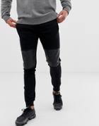 Asos Design Skinny Joggers With Rubber Stud Knee Panels With Zips At Cuff In Black - Black