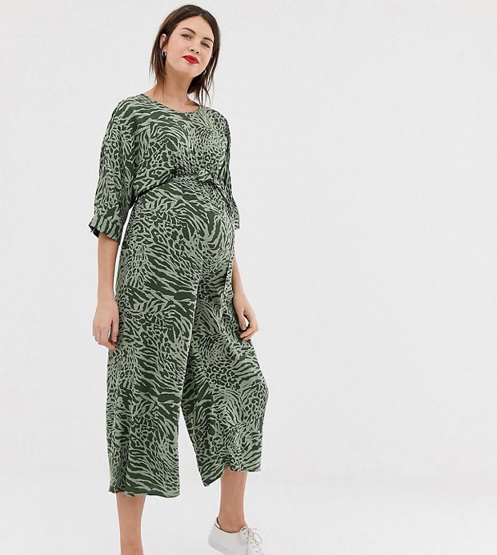 Asos Design Maternity Tie Waist Jumpsuit In Animal Print-multi