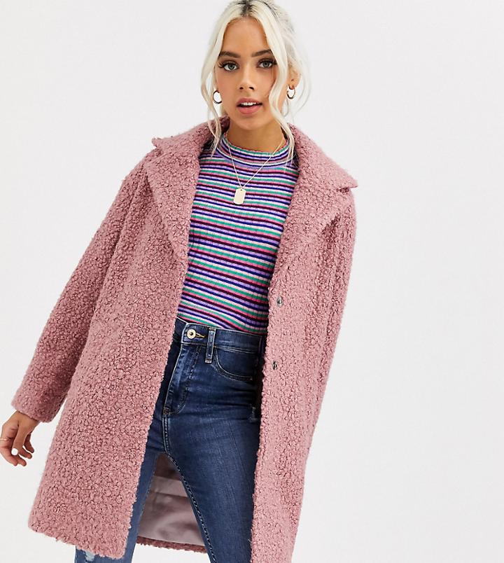 Asos Design Petite Textured Cocoon Coat In Pink