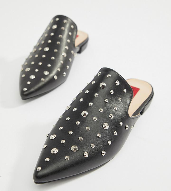 London Rebel Pointed Stud Mules - Black