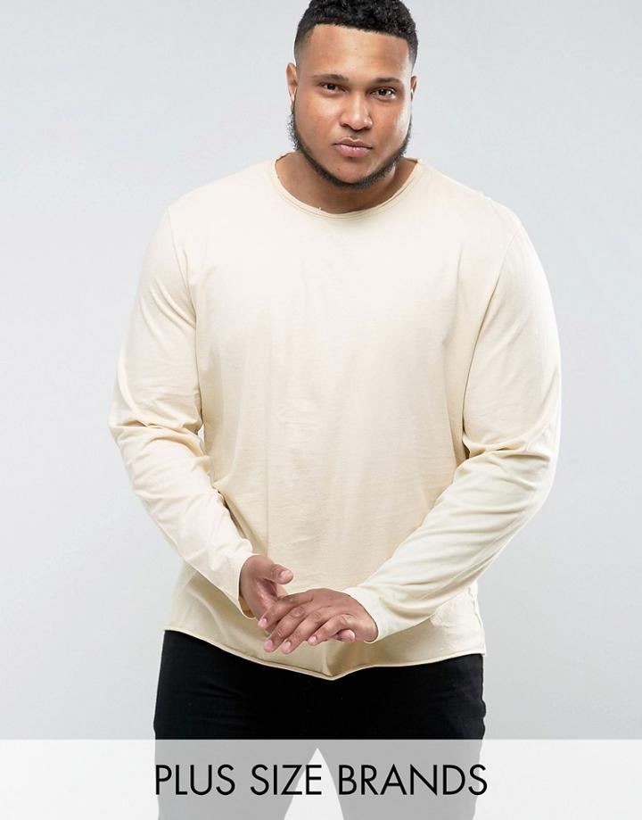 Another Influence Plus Basic Raw Edge Long Sleeve Top - Stone