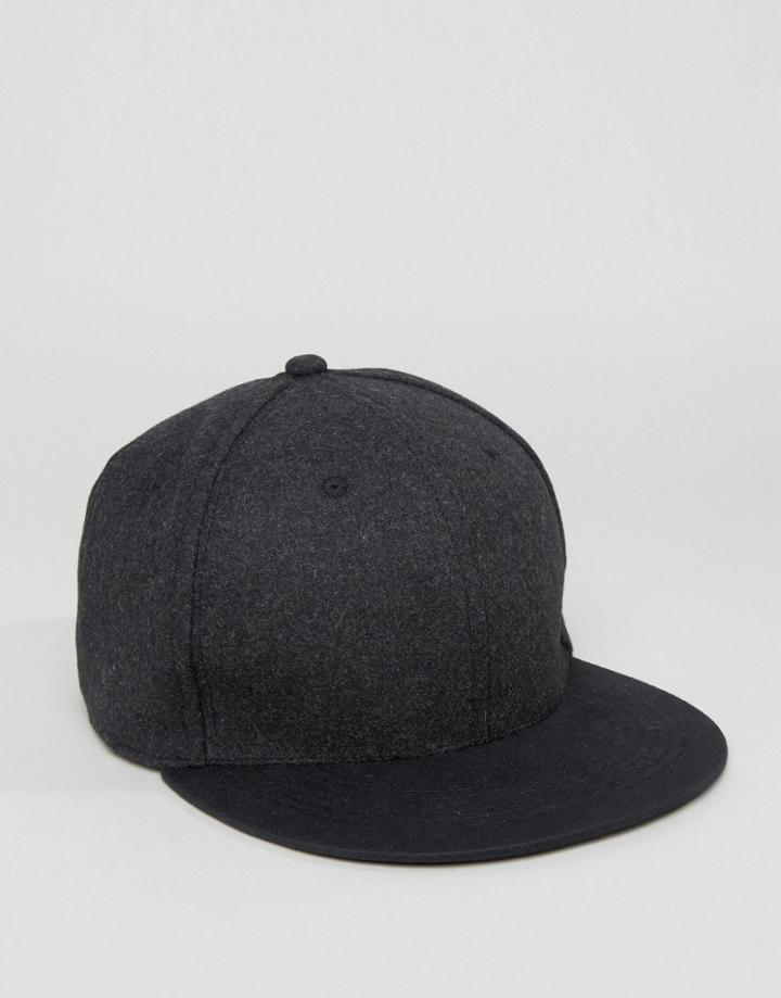 Asos Snapback Cap In Charcoal Melton - Gray