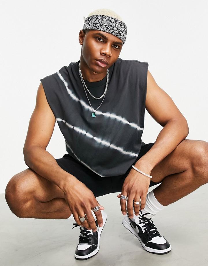 Asos Design Oversized Tank In Black & White Tie Dye