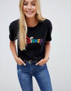 Bershka Disney Logo Tee In Black - Blue