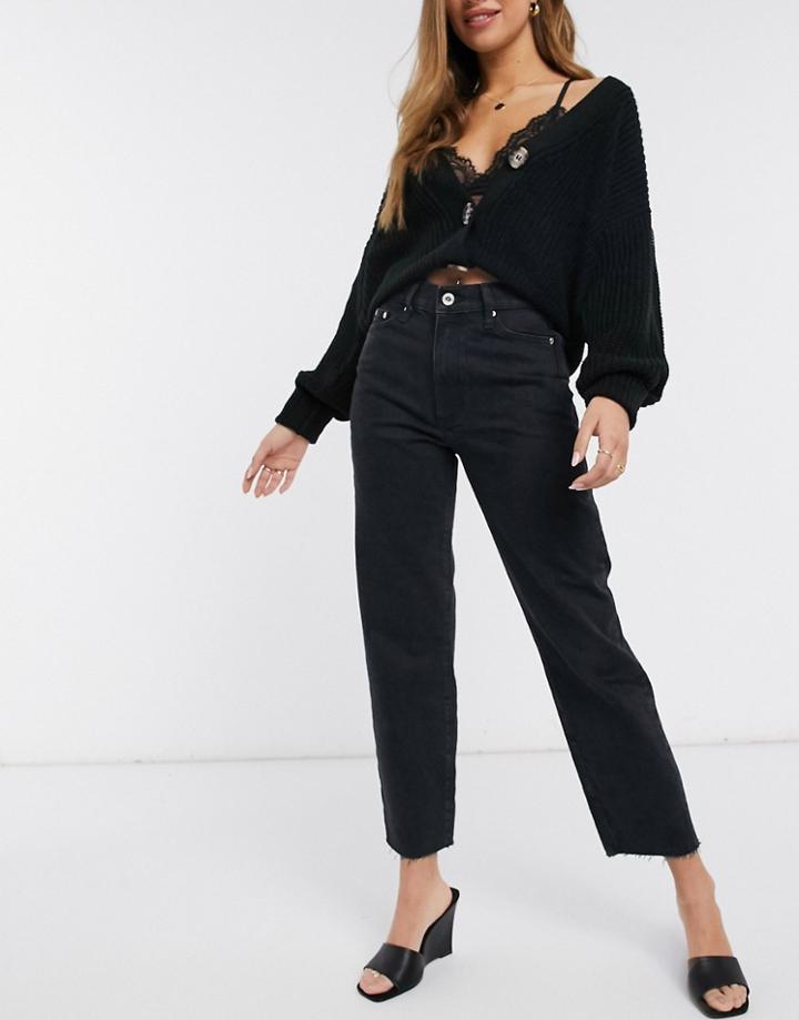 River Island Crop Denim Jeans In Washed Black