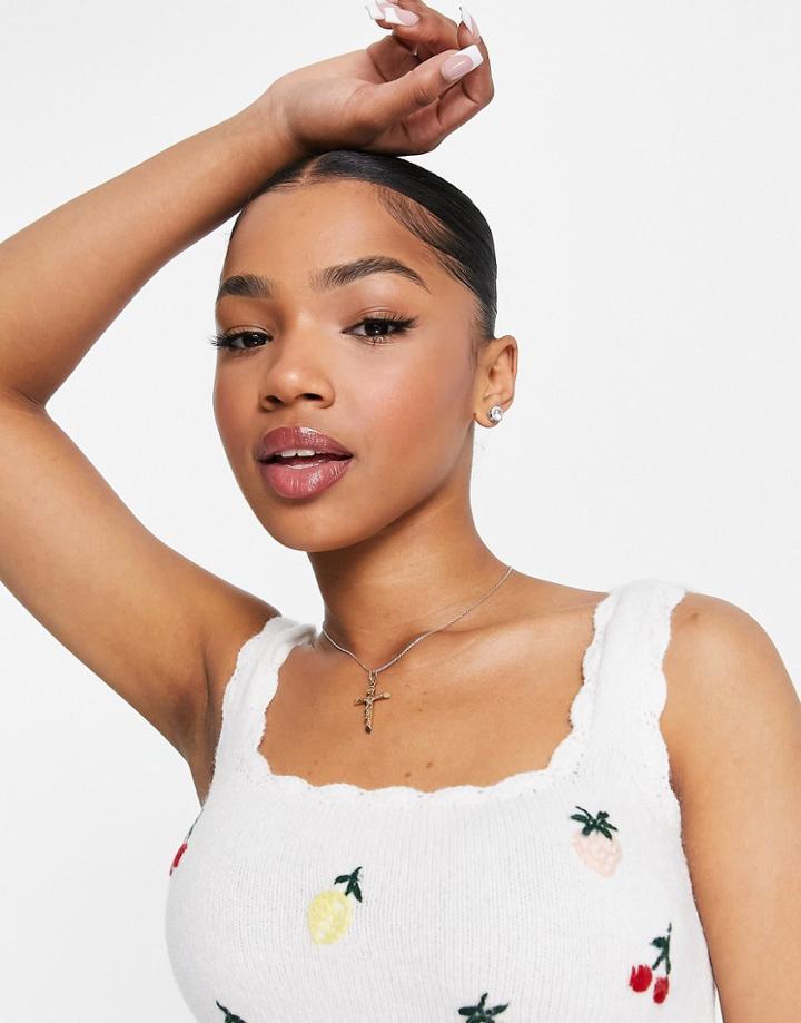 Urban Revivo Knitted Embroidered Cami Top In White