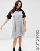 Asos Curve Swing Dress With Contrast Raglan - Gray