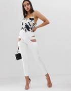 Asos Design Rivington High Waisted Jegging With Cut Out Thigh Detail In Optic White - White