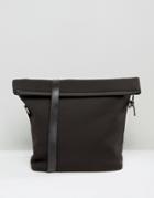 Asos Satchel In Scuba With Fold Top - Black