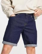 Asos Design Stretch Slim Denim Shorts In Indigo-blue