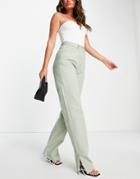 Rebellious Fashion Straight Leg Side Split Jeans In Sage Green