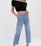 Asos Design Petite Florence Authentic Straight Leg Jeans In Low Stretch Denim In Light Vintage Wash-blue