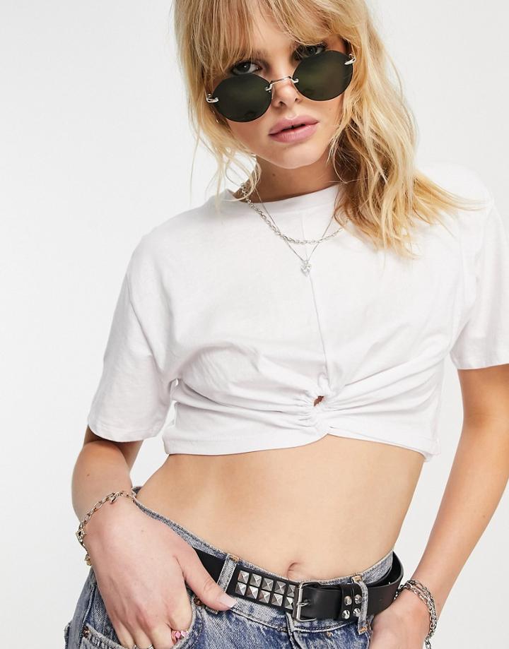 Bershka Wrap Around Basic Crop Tee In White